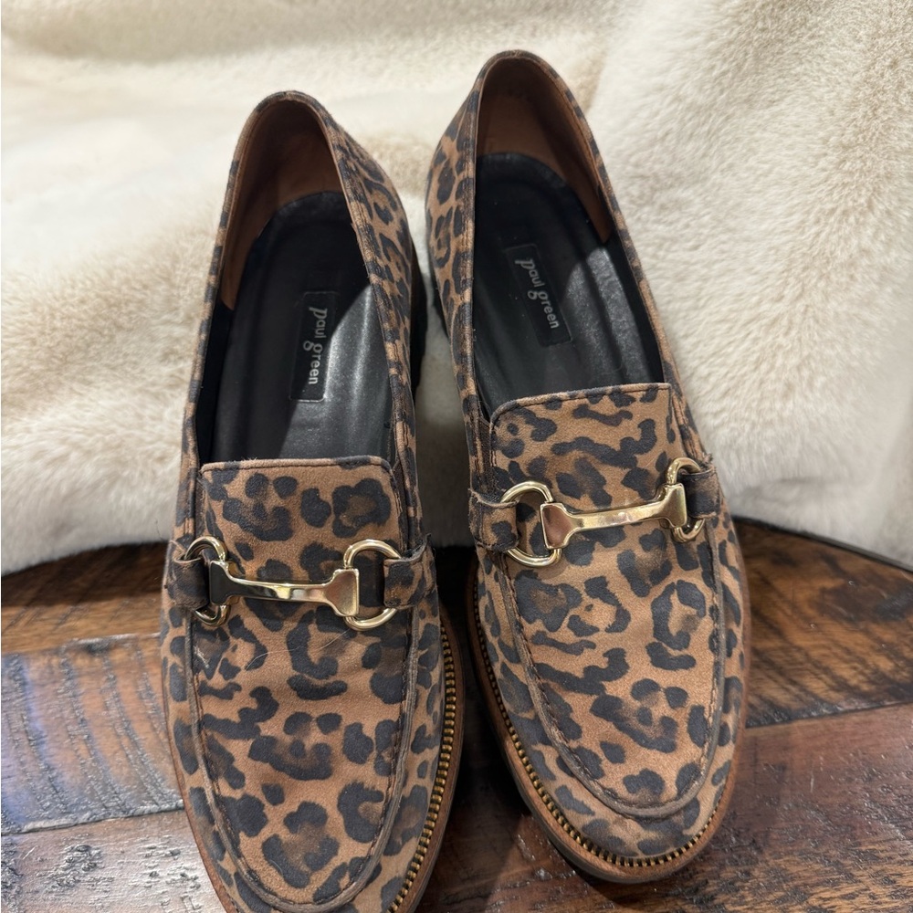 Paul Green Leopard Print Loafers | EU 38 Chunky Sole | Gold Bit